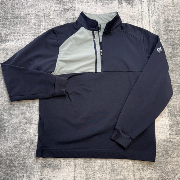 FootJoy Other - FootJoy Sweater Mens Medium 1/4 Zip Pullover Golf Navy Blue Pique Knit Fleece